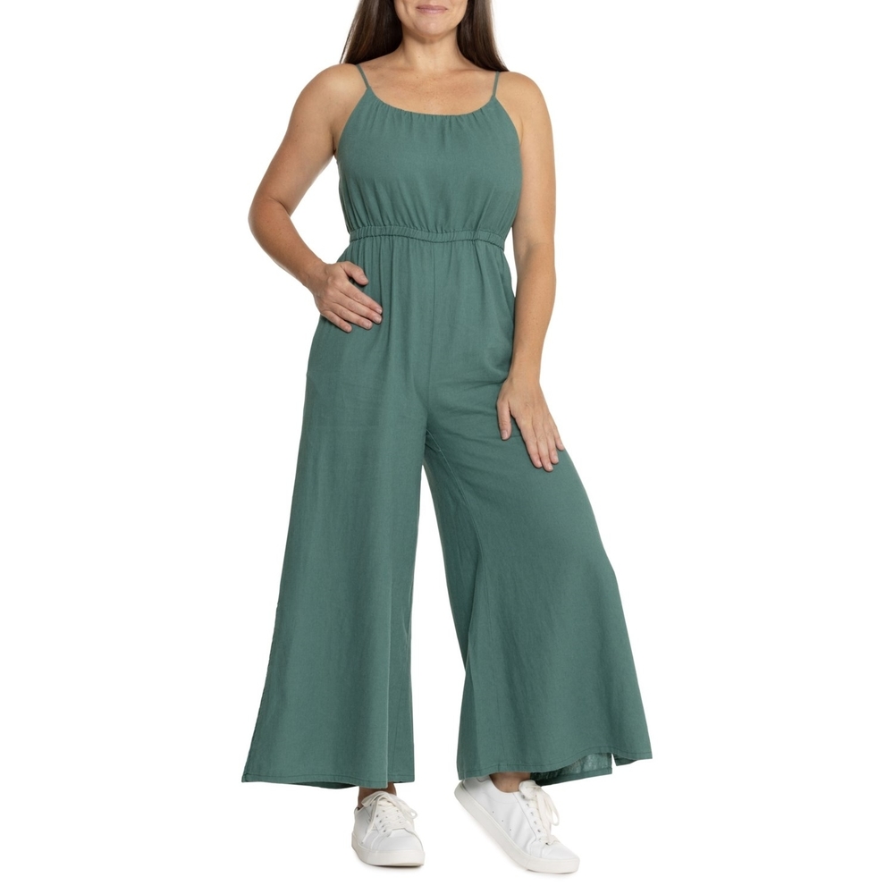 NWT Haute Hippie GREEN‎ LINEN Large Jumpsuit Wide LEG